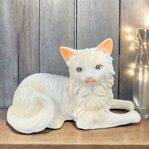 Vintage 1980s Whimsical Ceramic Kitty Cat Laying Down Figurine Decor Cat Figure